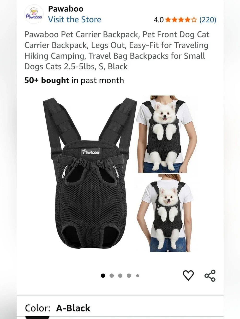 New Pawaboo Pet Carrier~Backpack~Dog~Cat~Small~2.5-5 Pounds